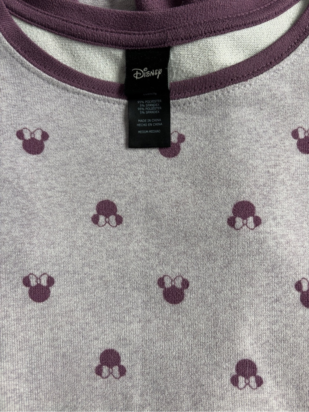 Disney Women's Lavender Crewneck Cozy Nightshirt Topwith Plum Minnie Mouse Print